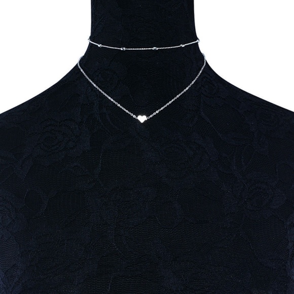 Silver Heart Ball Chain Choker Necklace Set - Picture 2 of 6